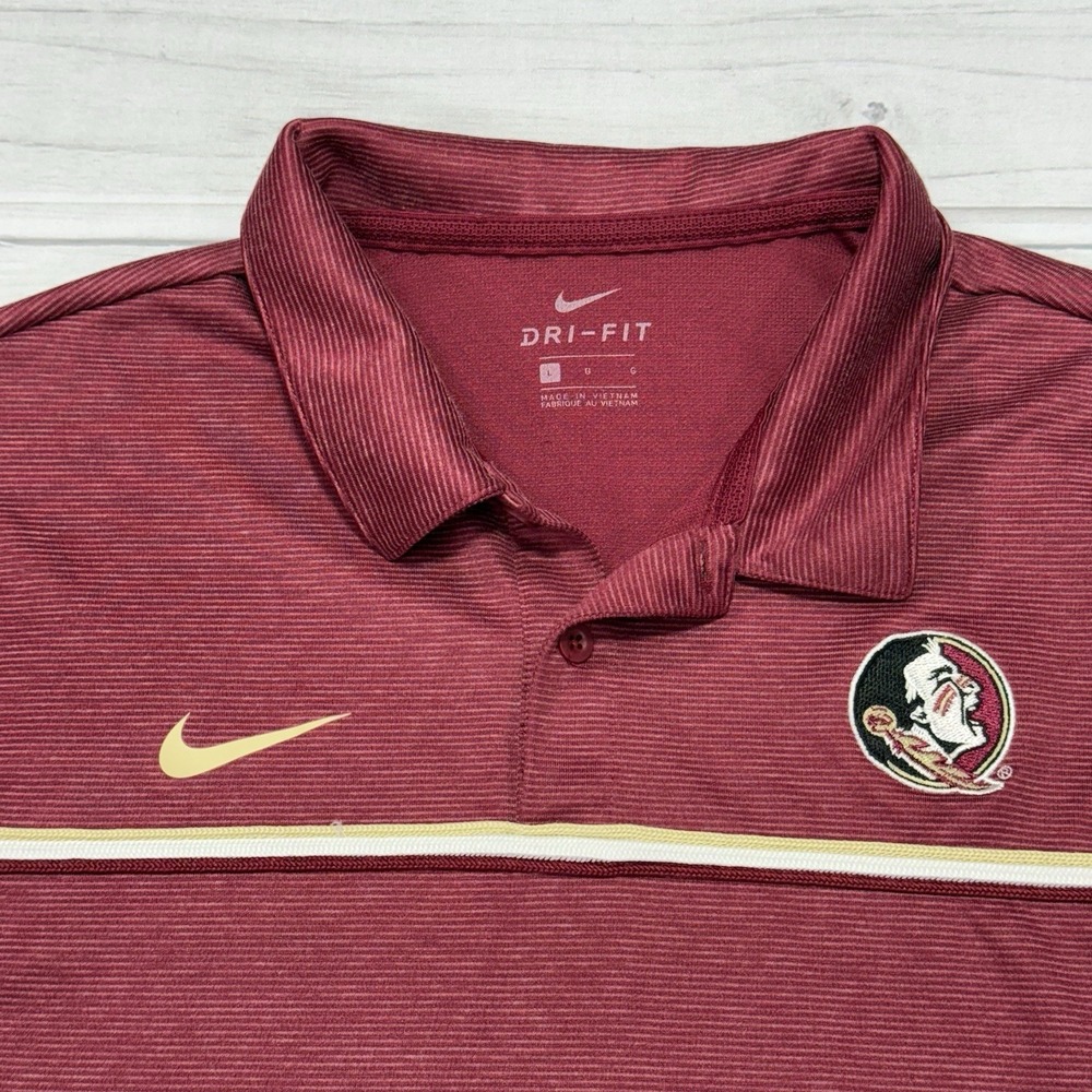 Nike FSU Seminoles Polo Shirt Mens L Red Dri-Fit Florida State University